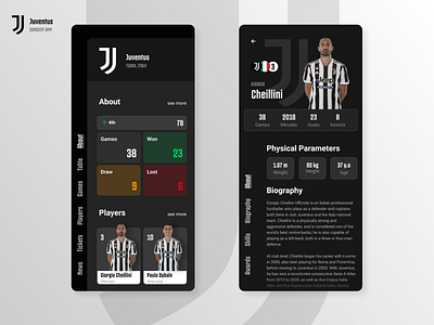 Juventus mobile app - concept app branding concept design fc football italy juventus minimalism mobile team turin ui ux