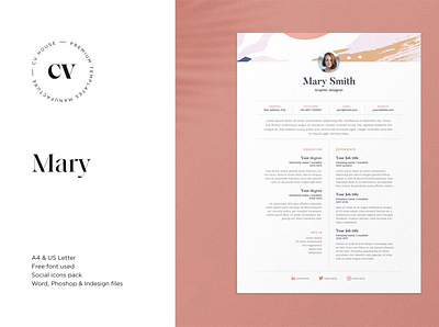 Mary | CV / resume template clean resume creative resume curriculum vitae cv cv template download free modern modern resume professional resume resume template template