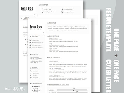 One Page Resume Template build in Microsoft Word clean resume creative resume curriculum vitae cv template microsoft modern modern resume one one page pages professional resume resume template template templates word