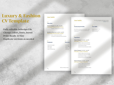 Luxury Fashion CV Template clean resume creative resume curriculum vitae cv template download fashion luxury modern modern resume professional resume resume template template templates