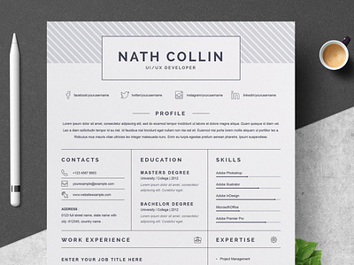 One Page Resume / CV Template clean resume creative resume curriculum vitae cv template download modern modern resume one one page onepage professional resume resume template template templates