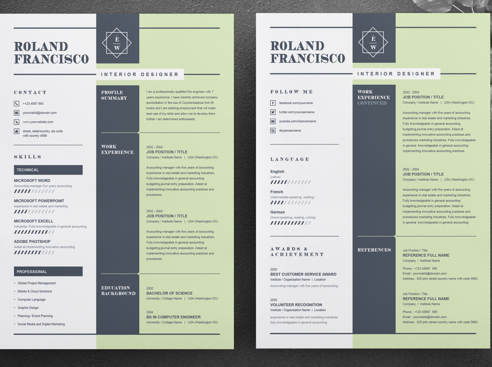 Two Page Resume / CV Template Cover Letter by Resume Templates on Dribbble