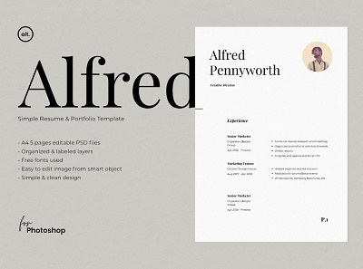 Resume & Portfolio Template - Alfred clean resume creative resume curriculum vitae cv template download free modern modern resume professional resume resume template template