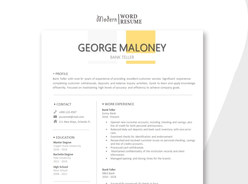 Bank Teller Resume Template By Resume Templates On Dribbble