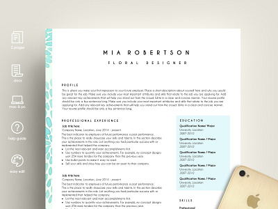 creative resume template word / floral feminine clean resume creative creative resume curriculum vitae cv cv template download free modern modern resume professional resume resume cv resume template template templates word