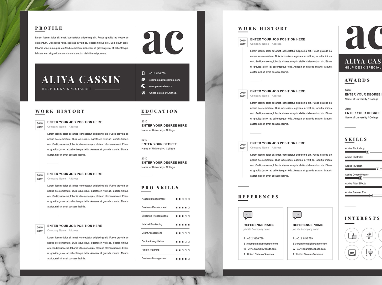 Minimal and Black White Clean Resume / CV Template by Resume Templates