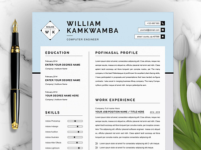 Modern Resume Template for Word, Apple Pages clean resume creative resume curriculum vitae cv cv template download free modern modern resume professional resume resume template template