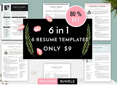 6 in 1 Resume Templates Bundle Vol 1 6 in 1 a4 boom cv cv tempate doc modern resume offers resume template