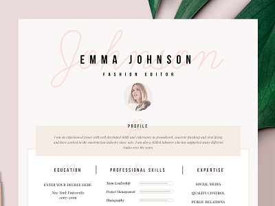 Resume Template 1 page | "Paris II" a4 creative resume curriculum vitae cv cv template doc illustration minimal resume modern modern resume professional resume resume template template