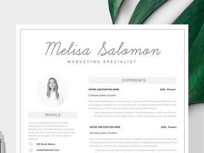 Resume Template 1 page | "Melbourne" a4 clean resume creative resume curriculum vitae cv cv template doc minimal minimal resume modern modern resume professional resume resume template template