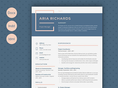 Resume Aria a4 creative resume curriculum vitae cv cv template doc modern modern resume professional resume resume template template