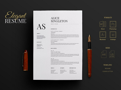 Elegant Resume clean resume creative resume curriculum vitae cv cv design cv template diy resume elegant elegant resume minimal resume modern modern resume printable resume professional professional resume professional template resume resume template template word resume