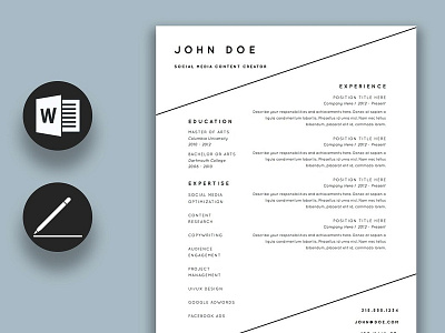 Resume / CV Template a4 clean resume creative resume curriculum vitae cv cv template design doc minimal minimal resume modern modern cv modern resume professional professional resume resume resume template template us letter word template