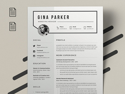 Resume Gina a4 clean resume creative resume curriculum vitae cv cv template doc minimal resume modern modern resume professional resume resume template template