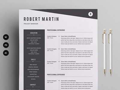 Word Resume a4 clean resume creative resume curriculum vitae cv cv template design doc minimal minimal resume modern modern cv modern resume professional professional resume resume resume template template us letter word template