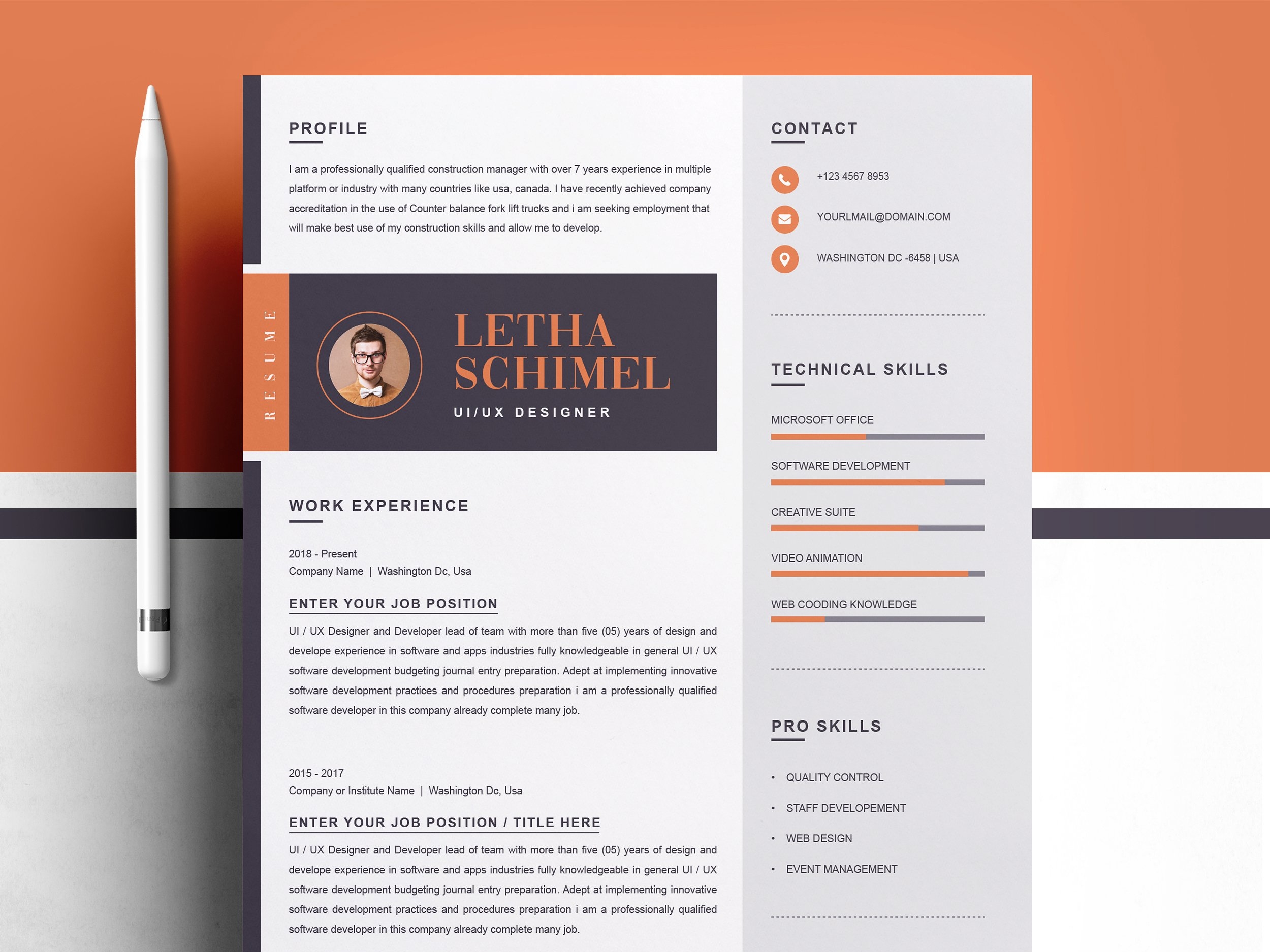 Verrassend Modern & Clean Resume / CV Template by Resume Templates on Dribbble WP-74