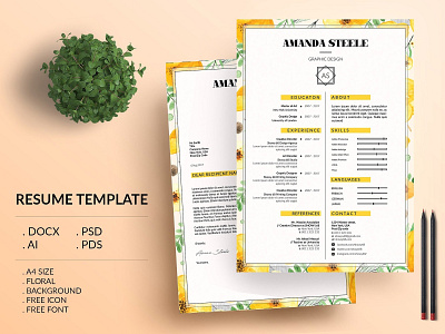 Floral CV / Resume Template / N clean resume creative resume curriculum vitae cv cv resume cv template design floral cv minimal minimal resume modern modern cv modern resume professional professional resume resume resume template template us letter word template