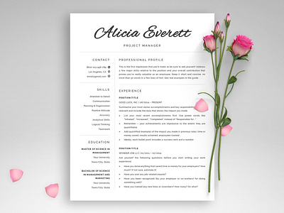 1, 2 & 3 Page Resume / CV "Alicia" a4 clean resume creative resume curriculum vitae cv cv template design doc minimal minimal resume modern modern cv modern resume professional professional resume resume resume template template us letter word template