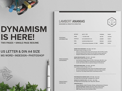 2 Pages Resume CV Pack - Lambert clean resume creative resume curriculum vitae cv cv template illustration logo minimal minimal resume modern modern resume professional professional resume resume resume template template word template