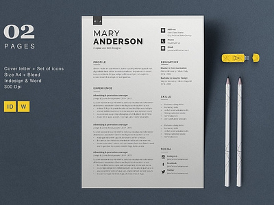 Resume Mary clean resume creative resume curriculum vitae cv cv template illustration logo minimal minimal resume modern modern resume professional professional resume resume resume template template word template