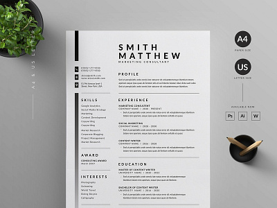 Resume/CV a4 clean resume creative resume curriculum vitae cv cv template design doc minimal minimal resume modern modern cv modern resume professional professional resume resume resume template template us letter word template