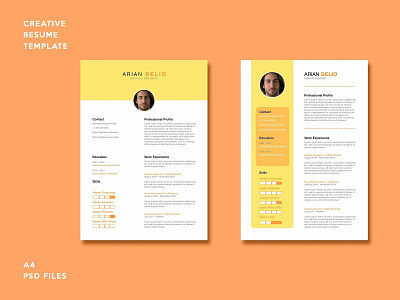 Creative Resume Template a4 clean resume creative resume curriculum vitae cv cv template design doc minimal minimal resume modern modern cv modern resume professional professional resume resume resume template template us letter word template