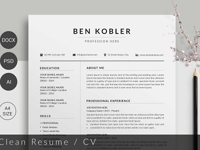 Resume Template / CV a4 clean resume creative resume curriculum vitae cv cv template design doc minimal minimal resume modern modern cv modern resume professional professional resume resume resume template template us letter word template