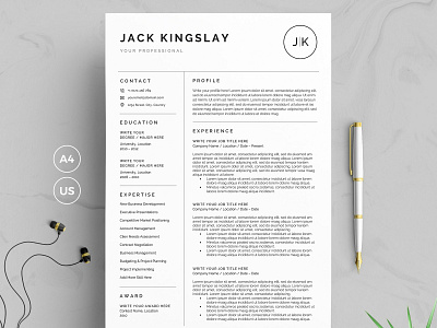 Resume/CV - JK a4 clean resume creative resume curriculum vitae cv cv template design doc minimal minimal resume modern modern cv modern resume professional professional resume resume resume template template us letter word template