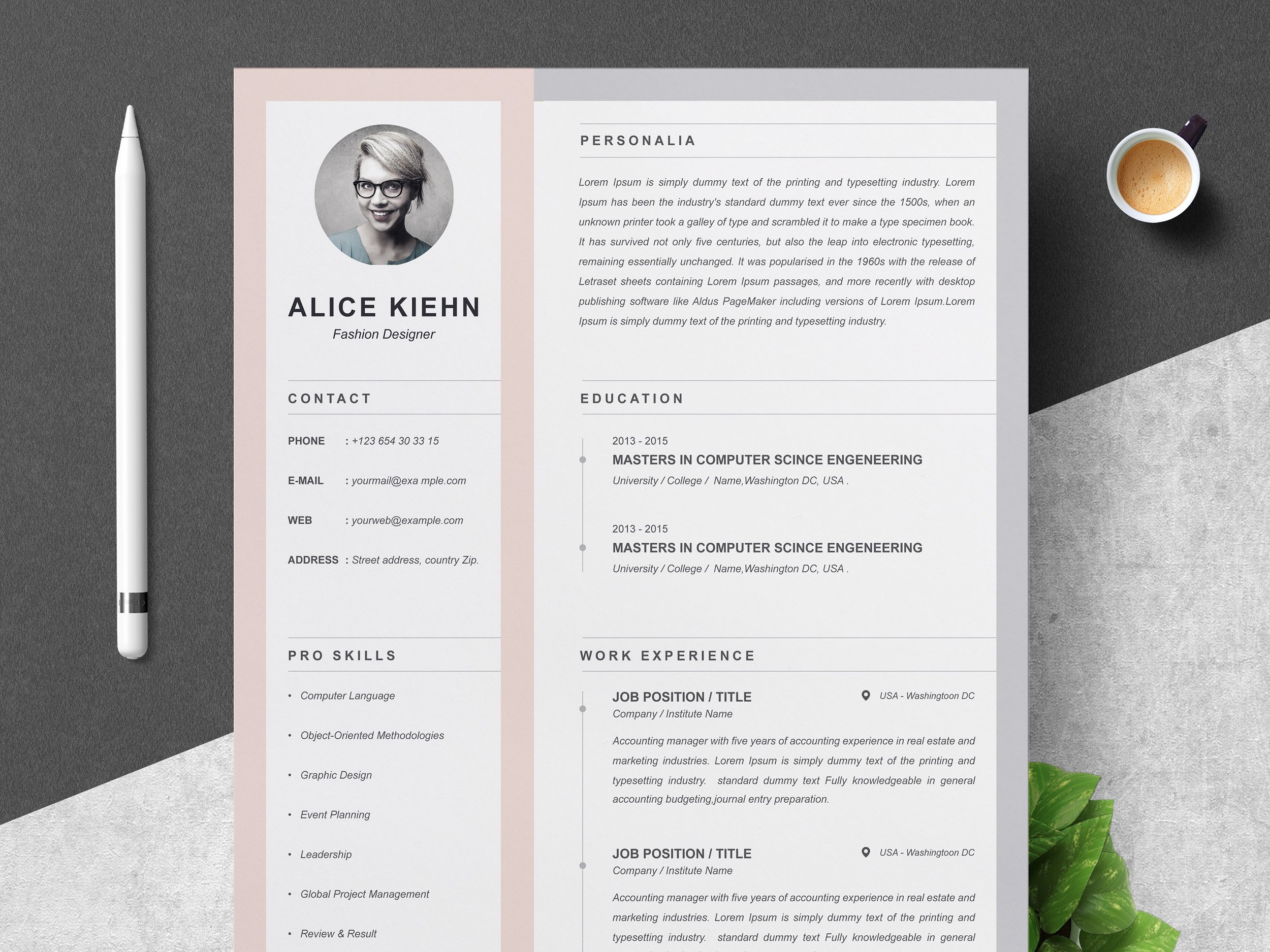 Dribbble 01clean Professional Creative And Modern Resume Cv Curriculum Vitae Design Template 2499