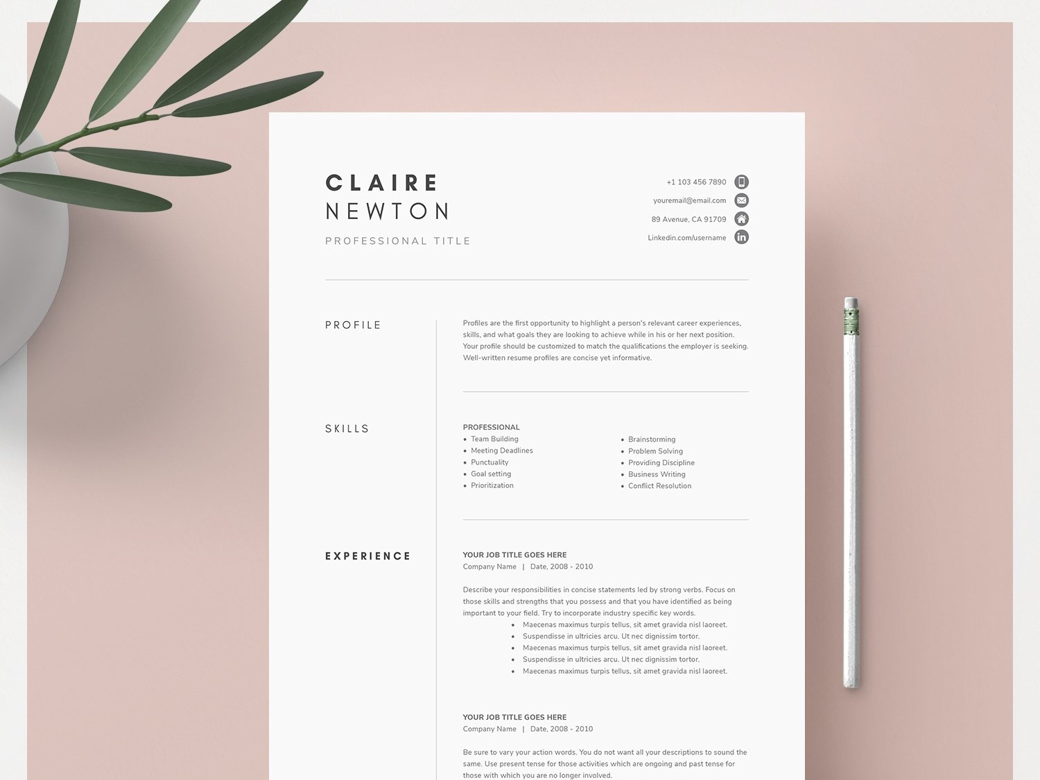 1, 2 and 3 Page Word Resume Template by Resume Templates on Dribbble