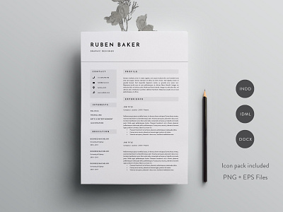 3 Page Resume Template | INDD + DOCX a4 clean resume creative resume curriculum vitae cv cv template design doc minimal minimal resume modern modern cv modern resume professional professional resume resume resume template template us letter word template