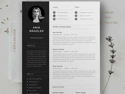 Resume Template | Ania clean clean resume cover cover letter cv cv design cv template elegant minimal modern modern resume professional resume resume design resume template simple simple resume word word resume word resume template