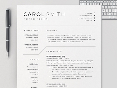 Resume Template / CV Carol a4 resume clean resume cover letter creative resume icon resume minimal minimal resume minimal resume template minimalism minimalist minimalistic modern modern resume professional professional resume resume resume design resume template template word template