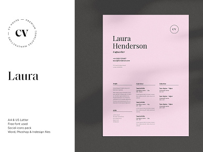 Laura | CV / resume template a4 clean resume creative resume curriculum vitae cv cv template design doc minimal minimal resume modern modern cv modern resume professional professional resume resume resume template template us letter word template