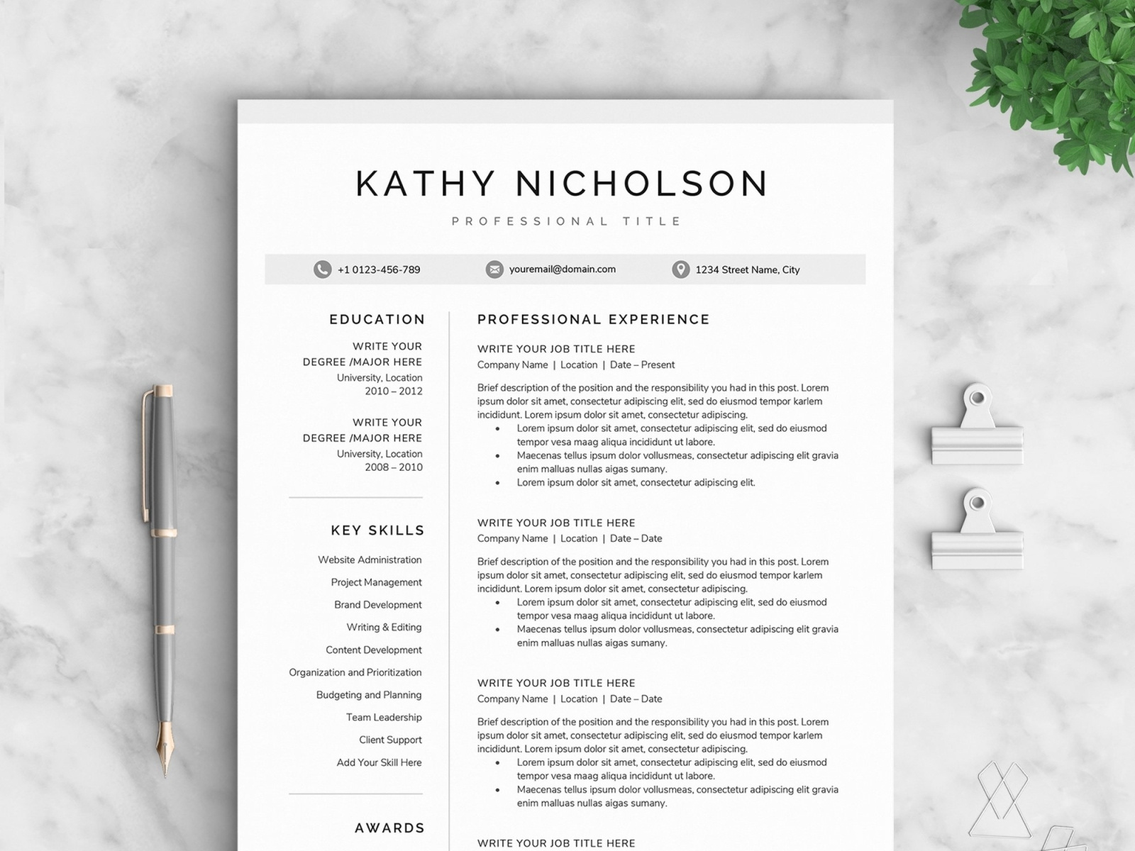 Resume/CV - The Kathy by Resume Templates on Dribbble