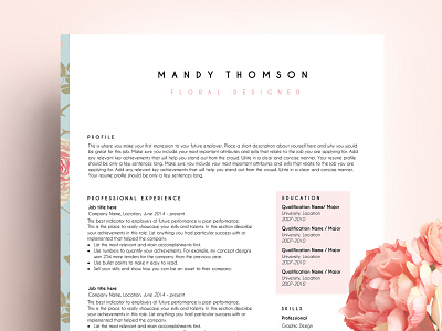 Floral Creative Resume Template agency business clean resume corporate creative creative resume elegant resume floral floral resume floral resume template minimal resume modern resume popular professional resume resume design resume template simple resume template trending trendy resume