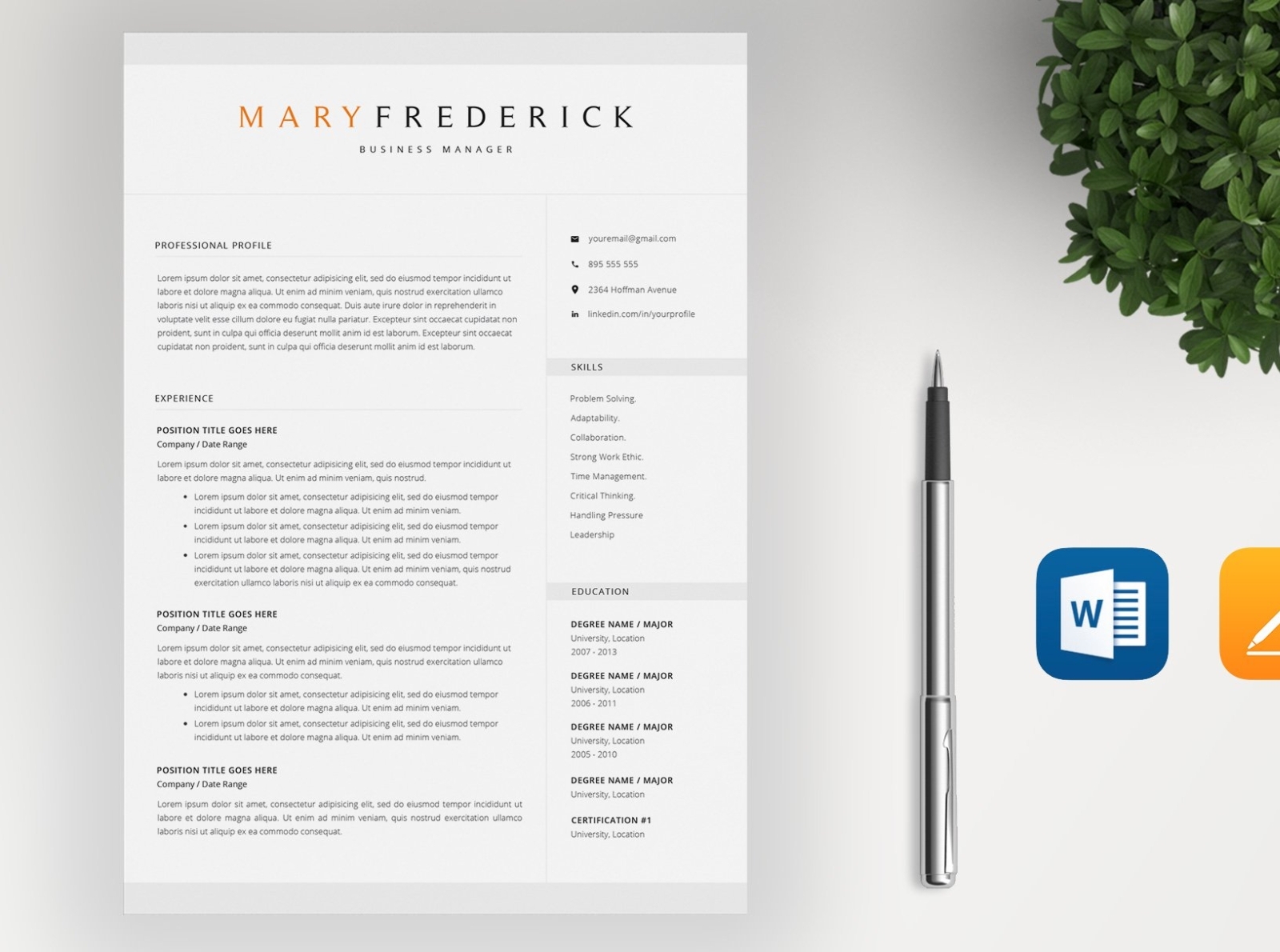 free resume templates for pages