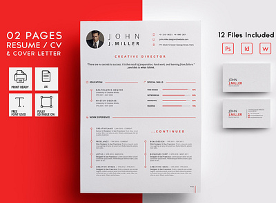 02 Pages Resume / CV clean resume creative resume curriculum vitae cv cv template modern modern resume professional resume resume template template