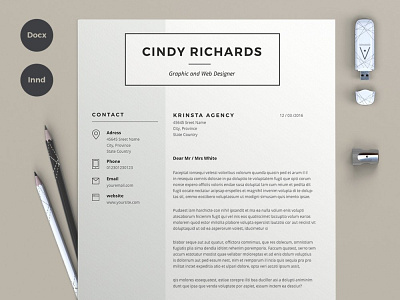 Resume Cindy (2 pages) clean resume creative resume curriculum vitae cv cv template minimal resume modern modern resume professional resume resume template template