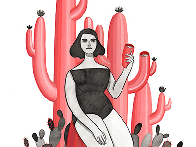 The Cactus Drinker gouache illustration ink san francisco watercolor