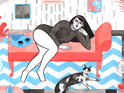 The Curated Attic cat gouache illustration ink san francisco watercolor