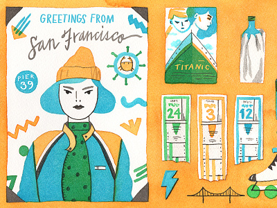 Growing up in San Francisco 1990s 90s clean francisco gouache illustration ink modern san texture watercolor