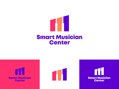 Smart Musician Center 3 colors blue and red brand branding identity branding identity design logo museum music music app music player musical musical instrument musician negative space piano piano logo playfull song spacing