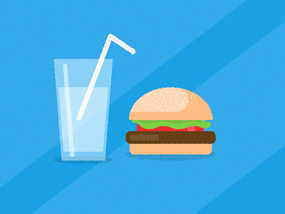 Lunch blue burger drink food illustration straw vector water