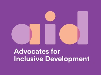 AID: Advocates for Inclusive Development branding identity lavender logo logo design opacity overlap peach purple typography