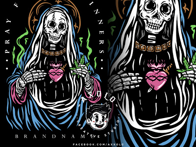 SINNERS PRAYER bones branding branding design character death icon idol illustration marijuana merchandise design religion skull streetwear urban design vector