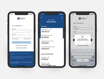 UNFCU Mobile App Design Concept adobe ux customer journey design product design product id ui ui ux ui ux design