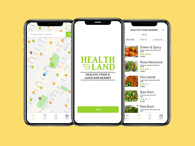 Health Land. A dedicated healthy food and juice bars finder adobe ux branding design health app logo product design product id ui ui ux ui ux design