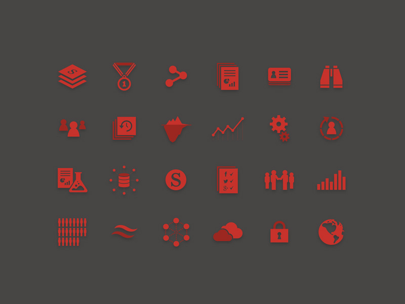 Icon set medal network binocular people iceberg gears science chemistry data social cloud earth