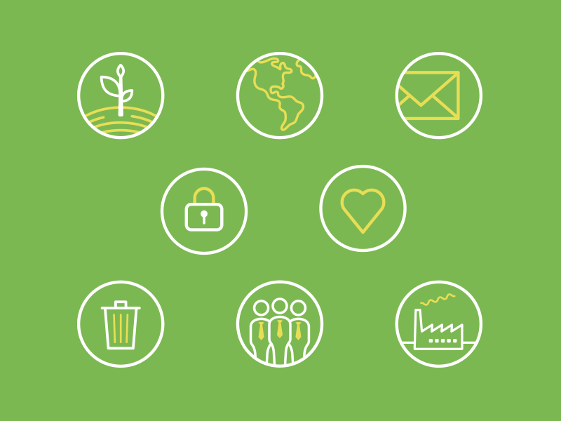 Icon set earth data security business factory bin email heart circle illustration icons iconography